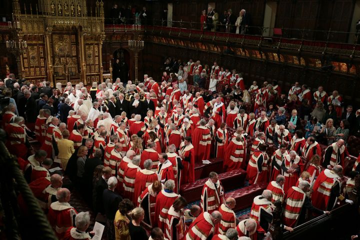 Members of the House of Lords are seen ahead of the state opening of parliament ceremony at the Palace of Westminster in London on December 19, 2019
