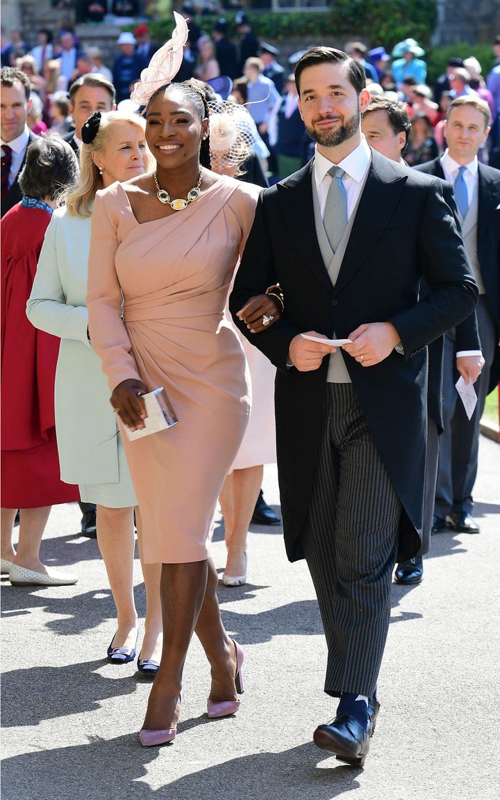 FILE - In this May 19, 2018, file photo, Serena Williams and her husband Alexis Ohanian arrive for the wedding ceremony of Prince Harry and Meghan Markle at St. George's Chapel in Windsor Castle in Windsor, near London, England. Serena Williams was named The Associated Press Female Athlete of the Year on Wednesday, Dec. 26, 2018.(Ian West/Pool Photo via AP, File)