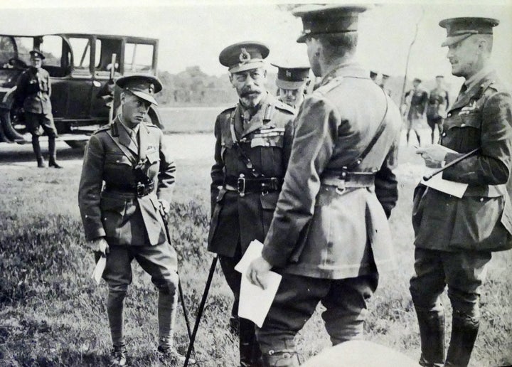 King George V and the Prince of Wales, later Edward VIII, on a First World War visit to France in 1917. This was the time when George V started restricting the use of royal titles.