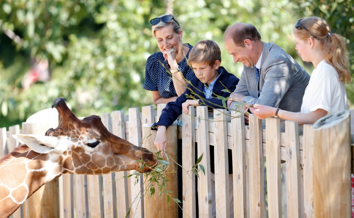 The Queen's youngest son Edward, Earl of Wessex and his wife Sophie, Countess of Wessex with their children at Bristol Zoo. Their kids were entitled to prince and princess titles, but instead are known as Lady Louise and James the Viscount Severn.