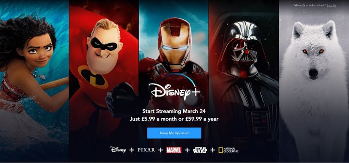A glimpse at the Disney+ homepage
