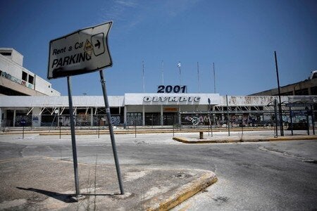 FILE PHOTO: A view of the main entrance of the former international Hellenikon airport in Athens