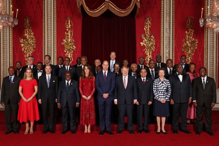 William and Kate, the Princess Royal and the Earl and Countess of Wessex join heads of government, ministers and members of NGOs attending the U.K.-Africa Investment Summit for a group photograph at London's Buckingham Palace.