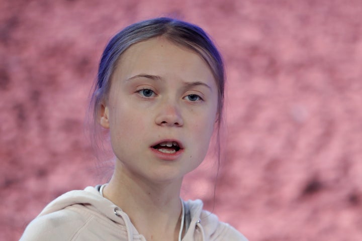 Swedish environmental activist Greta Thunberg addresses guests at the World Economic Forum in Davos, Switzerland on Tuesday.