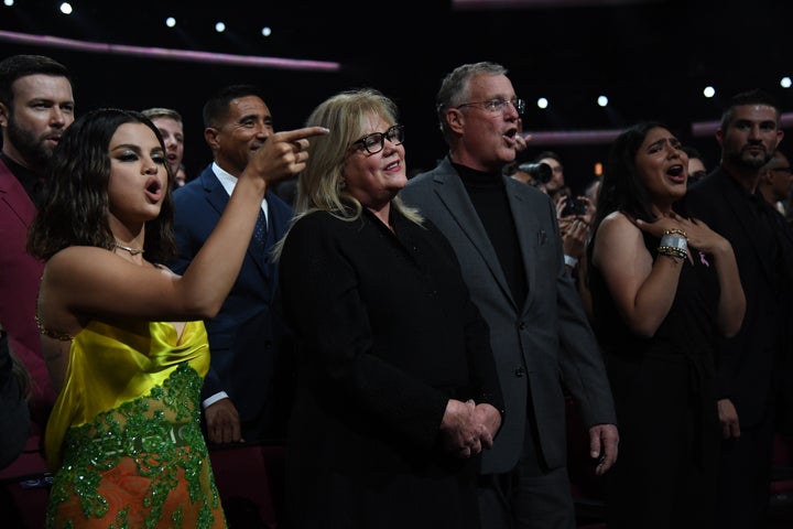 Selena Gomez, Andrea Swift and Scott Swift attend the 2019 American Music Awards.