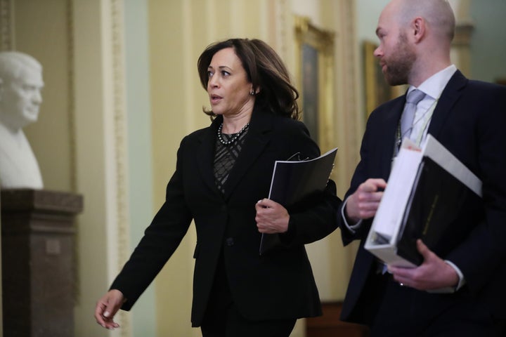 Sen. Kamala Harris before the start of President Donald Trump's impeachment trial on Jan. 21, 2020 in Washington, DC. 