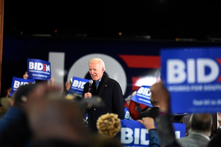 Joe Biden's strategy for winning the Democratic presidential nomination hinges in part on a convincing win in South Carolina's Feb. 29 primary. Here, he campaigns at an oyster roast event on Sunday in Orangeburg, S.C.