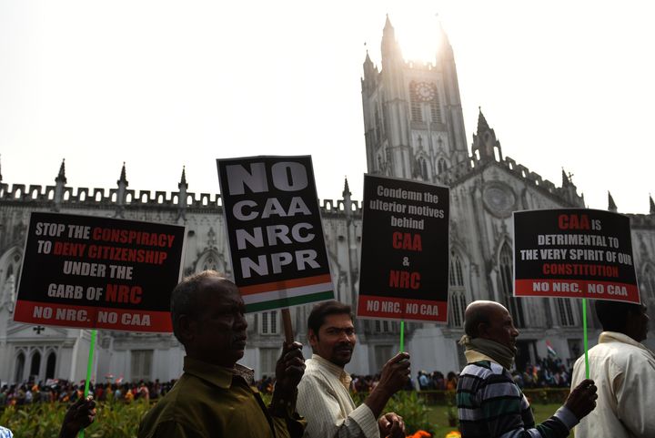 Protest against NRC, CAA, NRP, at St. Paul Cathedral Church on January 20, 2020 in Kolkata.