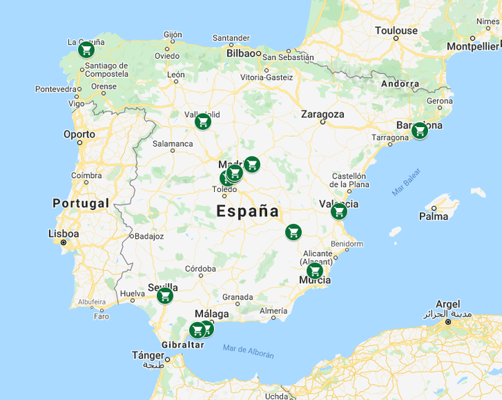 Mapa de centros de El Corte Inglés que cerrarán.
