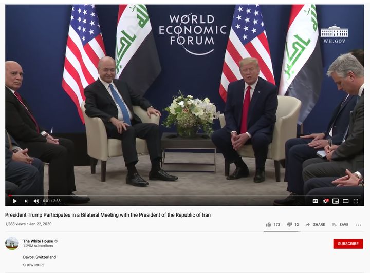 A screenshot from the video uploaded by the White House's official YouTube account 