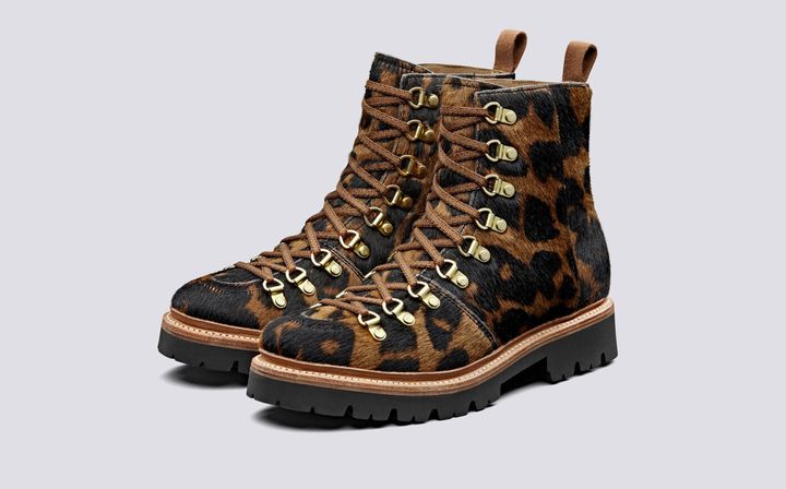 Grenson Nanette Leather Hiker Boots in Leopard, ASOS