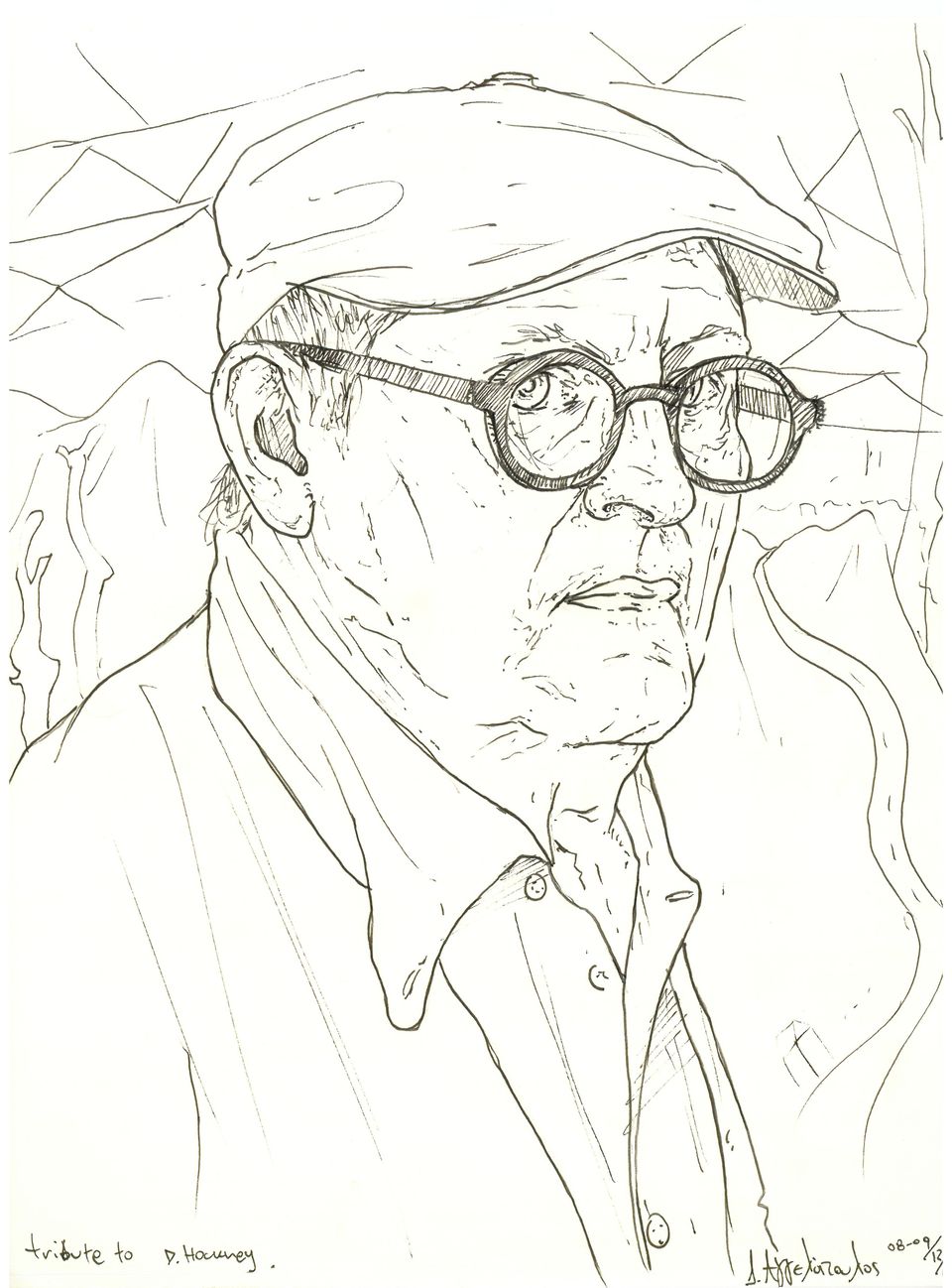 Αφιέρωμα στον D. Hockney , μελάμι σε χαρτί, 28Χ21 εκ