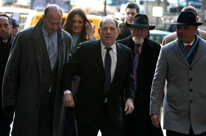 Harvey Weinstein arrives at the Manhattan Criminal Court on Jan. 22 for opening arguments in his rape and sexual assault trial in New York City. 