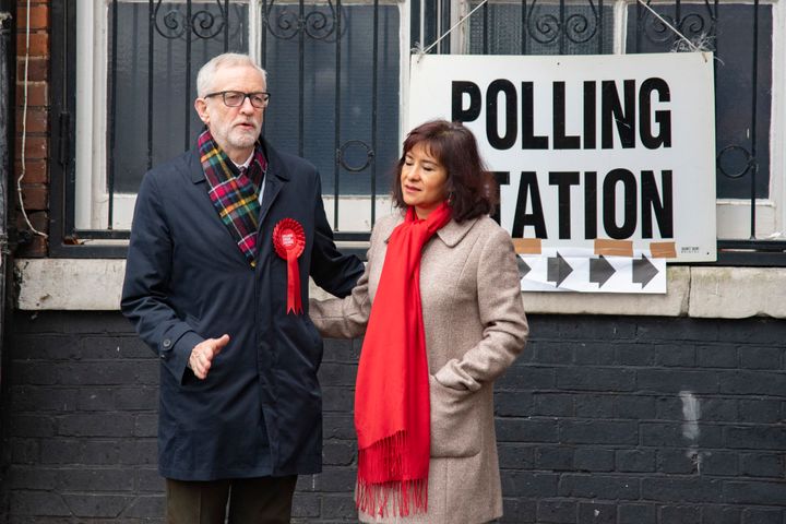 Jeremy Corbyn and his wife Laura Alvarez on polling day in the 2019 election