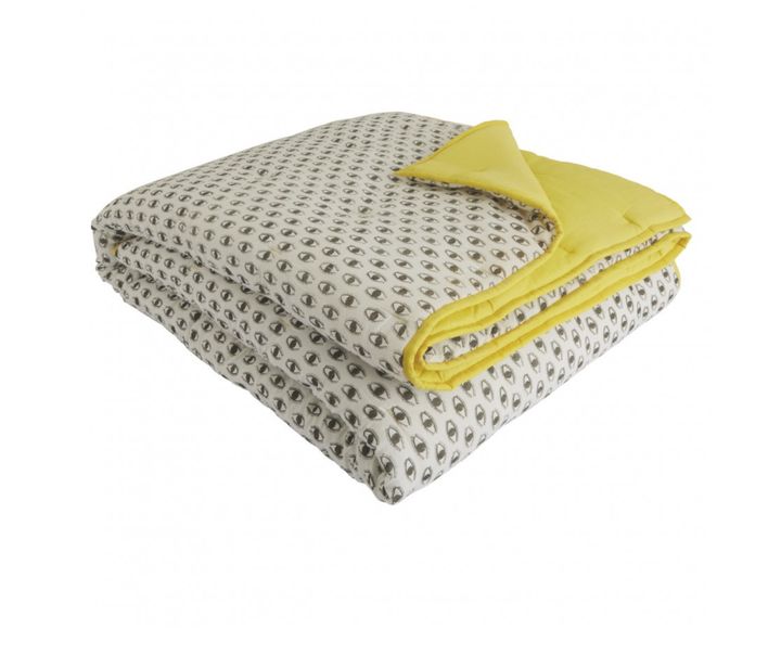 Eyes White and Yellow Patterned Cotton Bedspread, habitat