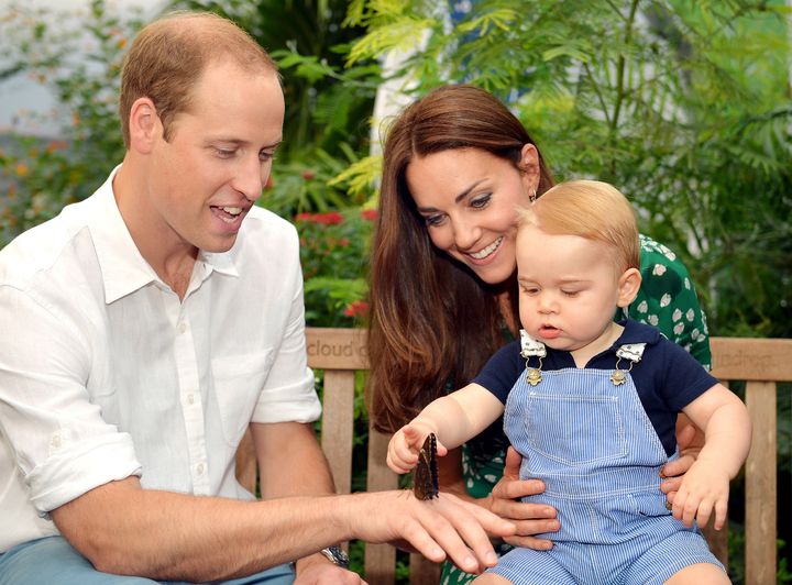 The Duke and Duchess of Cambridge with Prince George at the Sensational Butterflies exhibition at London's Natural History Museum in July 2014.