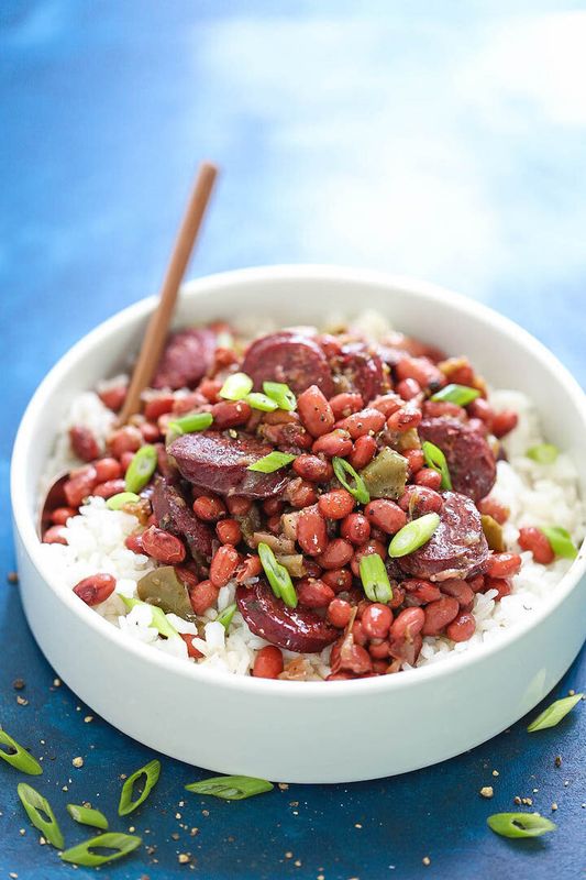 Replace the andouille sausage in this recipe with your favorite vegetarian sausage.&lt;br&gt;&lt;br&gt;Get the recipe for Instant Pot Red Beans and Rice from Damn Delicious