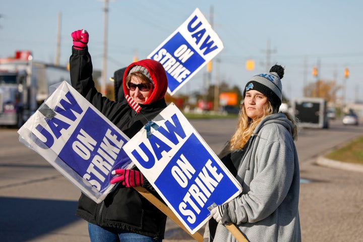 United Auto Workers members on a picket line last year in Flint, Michigan.