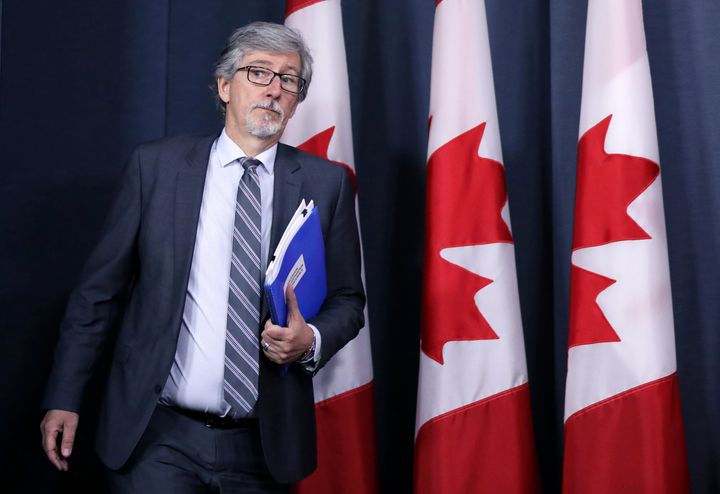 Privacy Commissioner Daniel Therrien arrives at a news conference in Ottawa on April 25, 2019. 