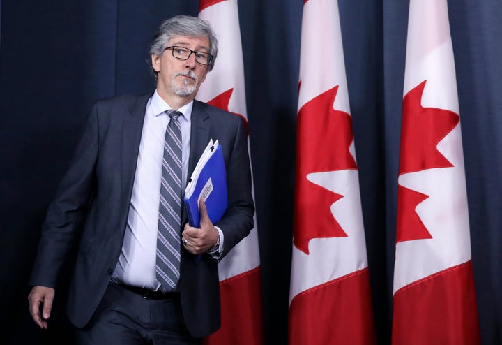 Privacy Commissioner Daniel Therrien arrives at a news conference in Ottawa on April 25, 2019. 