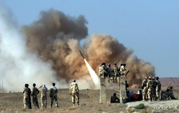 A Zelzal ballistic missile is launched during the second day of military exercises by Iran's elite Revolutionary Guard at an