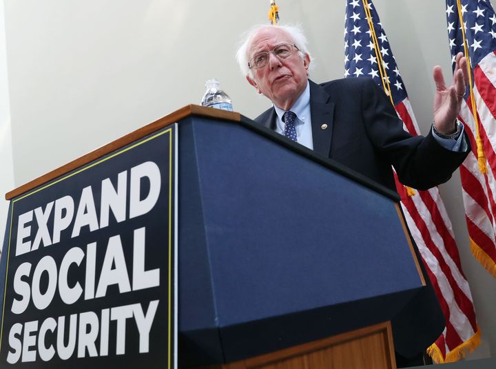 Sen. Bernie Sanders (I-Vt.) introduces a bill to expand Social Security on Capitol Hill in February. 