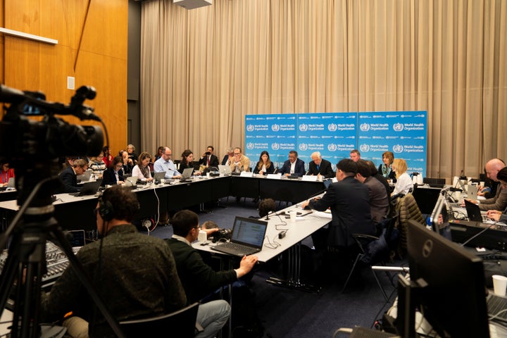 Director-General of the World Health Organization Tedros Adhanom Ghebreyesus takes part in a news conference after a meeting
