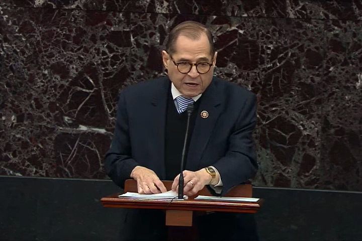 House impeachment manager Rep. Jerrold Nadler (D-N.Y.) speaks during impeachment proceedings against President Donald Trump in the Senate on Jan. 21, 2020.