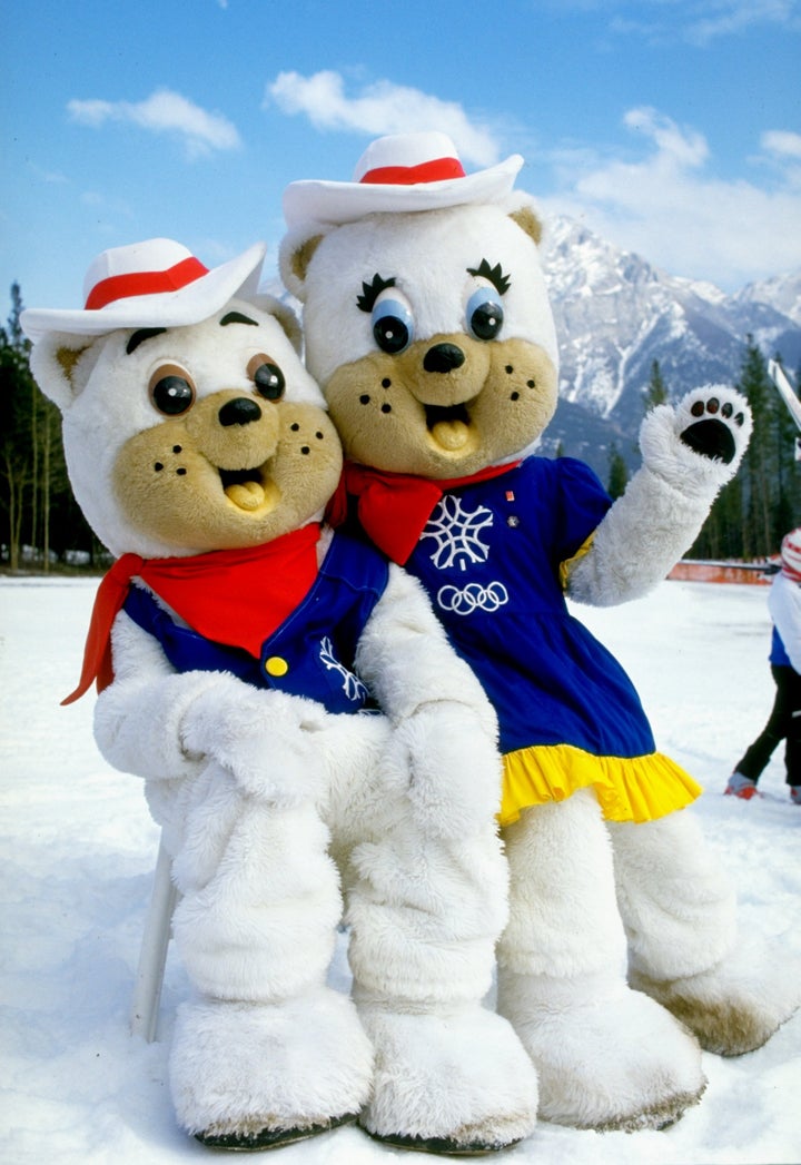 Portrait of 1988 Winter Olympic Games mascots "Hidy" and "Howdy" during the World Cup in Calgary.