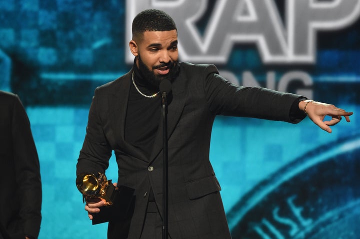 Drake accepting the Grammy for Best Rap Song in 2019. He went on to say that awards don't really matter.