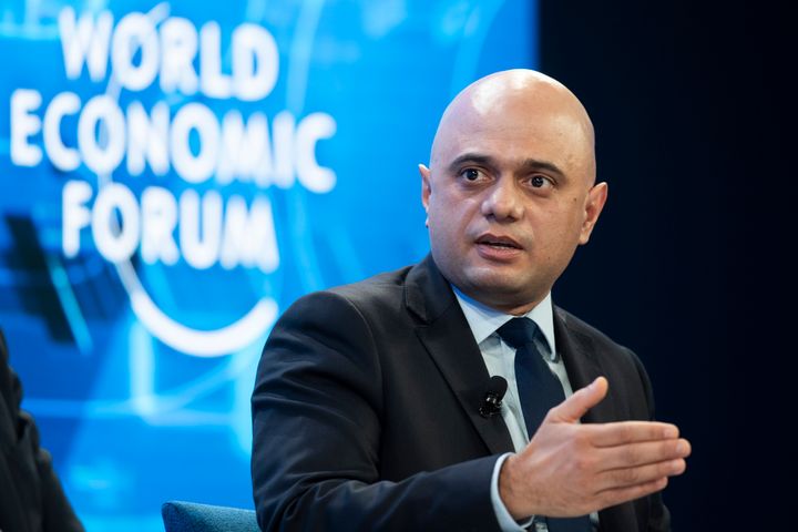 Sajid Javid, Britain's Chancellor of the Exchequer, pictured during the 50th annual meeting of the World Economic Forum, WEF, in Davos, Switzerland, Wednesday, Jan. 22, 2020. (Gian Ehrenzeller/Keystone via AP)