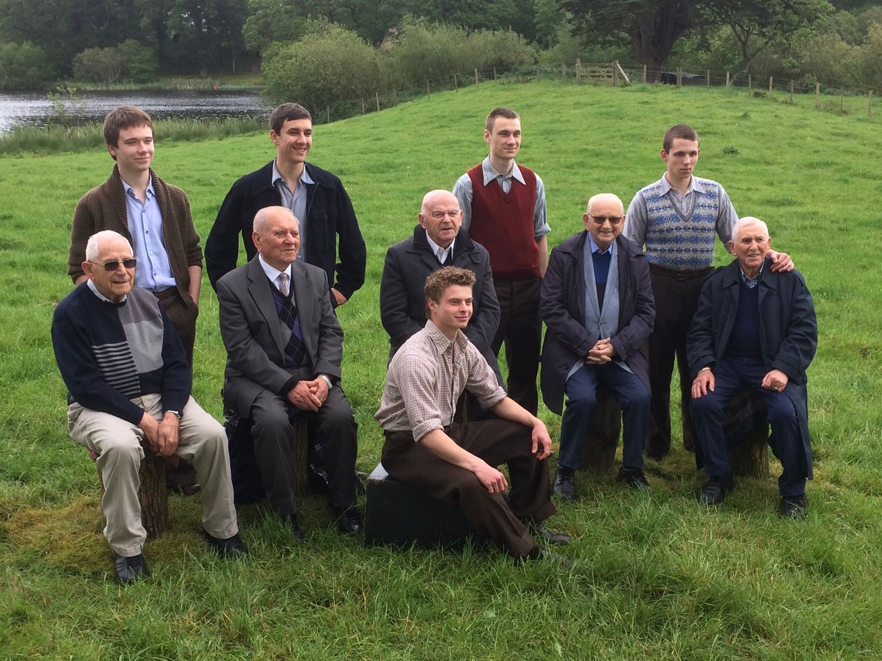 Some of the child actors together with the Survivors they played – Harry Olmer, Arek Hersh MBE, Sir Ben Helfgott, Sam Laskier and Ike Alterman