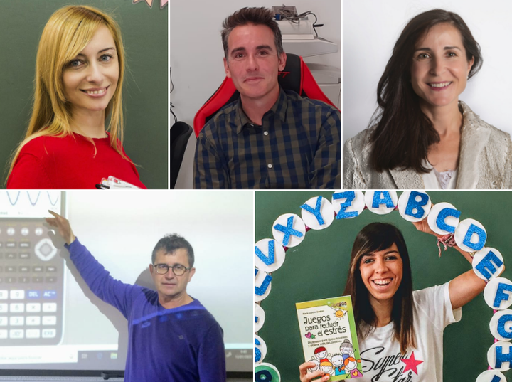 Patricia del Valle (Infantil), Sergio Banderas (FP), Alejandra Cortés (Universidad), de izquierda a derecha arriba. Lluis Bonet (ESO y Bachiller) y Lourdes Jiménez (Primaria), abajo.