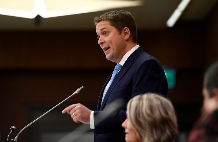 Conservative Leader Andrew Scheer delivers remarks to caucus colleagues during the Conservative caucus retreat on Parliament Hill in Ottawa on Jan. 24, 2020.