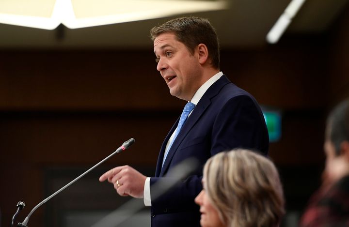 Conservative Leader Andrew Scheer delivers remarks to caucus colleagues during the Conservative caucus retreat on Parliament Hill in Ottawa on Jan. 24, 2020.