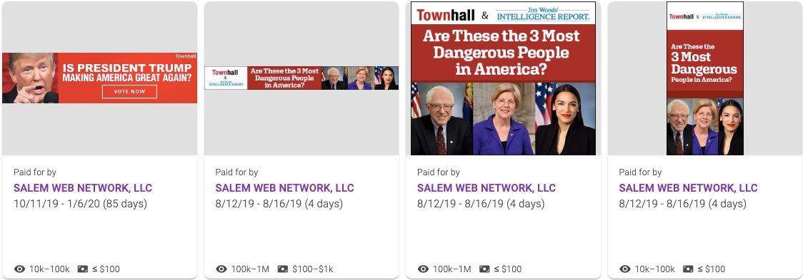 Christian web conglomerate Salem Web Network also runs Google ads with partisan, clickbait polls to obtain people's email addresses.