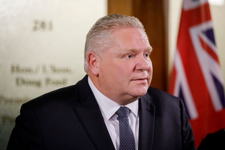 Ontario Premier Doug Ford speaks to reporters at Queen's Park in Toronto on Jan. 16, 2020.