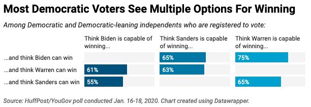 Most Democratic and Democratic-leaning voters think the party has multiple options for beating Trump this year.