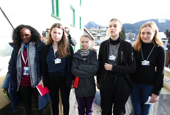 Climate change activists Ugandan Vanessa Nakate, Swedish Greta Thunberg, German Luisa Neubauer, Swedish Isabelle Axelsson and Swiss activist Loukina Tille in Davos. 