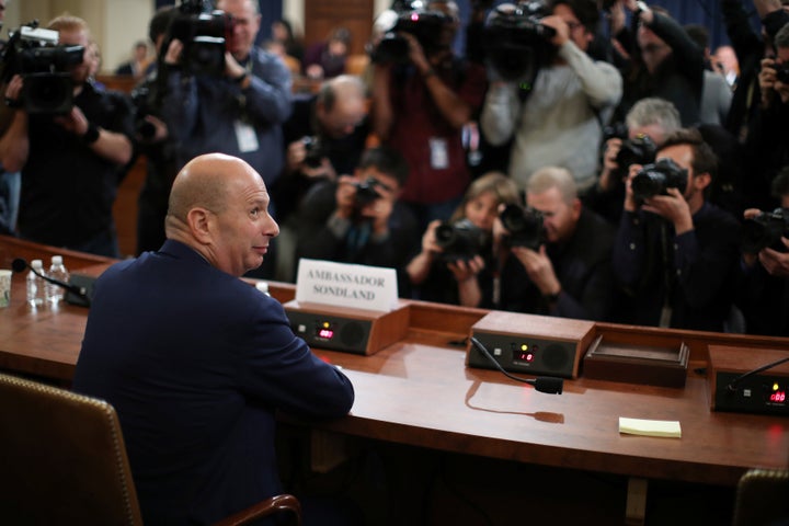 Ambassador to the European Union Gordon Sondland testifies before the House Intelligence Committee in November, as part of the impeachment inquiry into President Donald Trump.