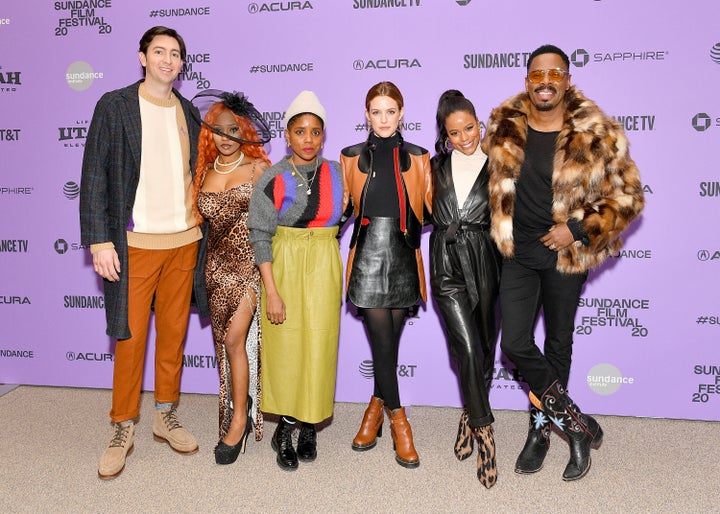 Nicholas Braun, A'ziah King, Janicza Bravo, Riley Keough, Taylour Paige and Colman Domingo at the "Zola" premiere on Jan. 24,