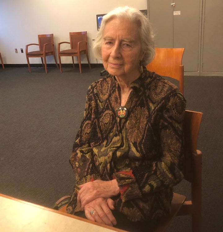 Maritza Shelley poses after sharing her story with high school students at the Museum of Jewish Heritage - A Living Memorial