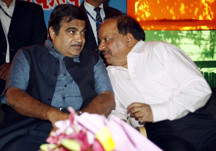 Union cabinet minister Nitin Gadkari (left) with cabinet colleague and senior BJP leader Dr Harshvardhan in a file photo.