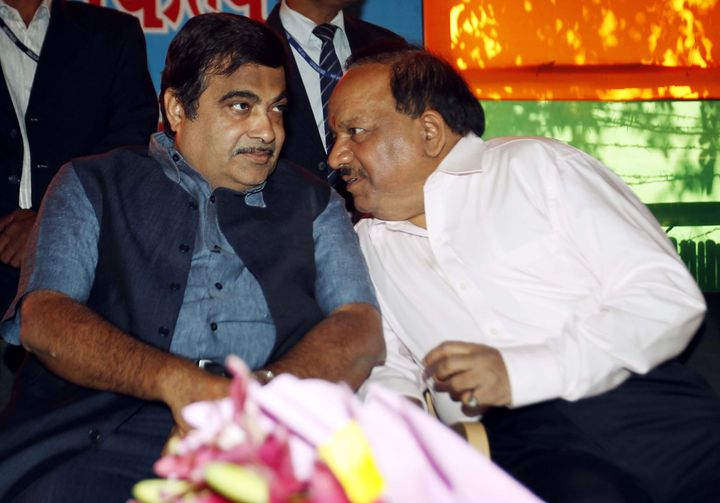 Union cabinet minister Nitin Gadkari (left) with cabinet colleague and senior BJP leader Dr Harshvardhan in a file photo. 