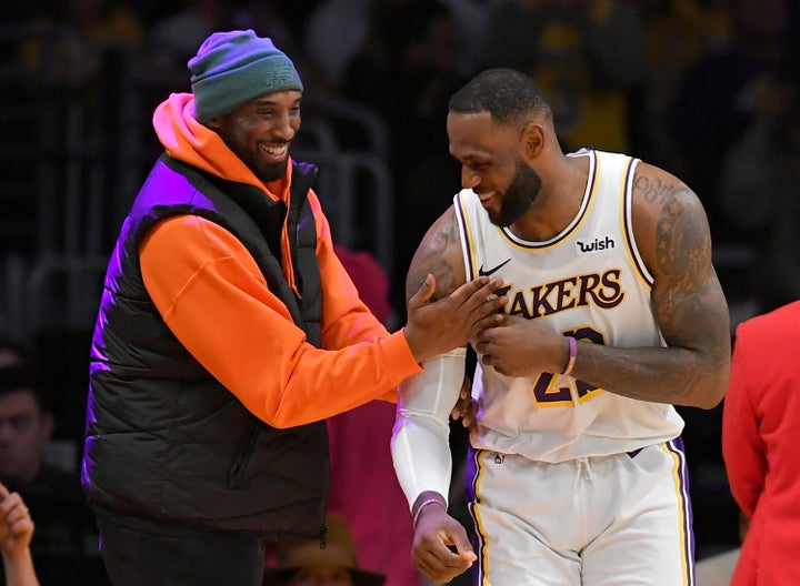 LeBron James with Kobe Bryant on Saturday night.