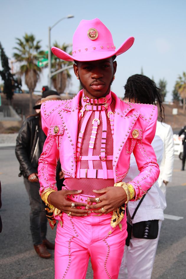 Lil Nas X Slays In Bubblegum Pink Harness On Grammys Red Carpet Huffpost