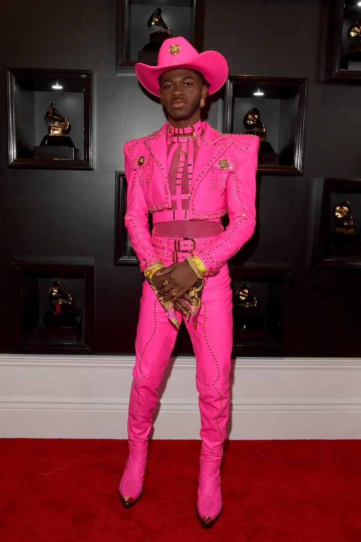 Grammy-winner Lil Nas X posed at the Grammy Awards ceremony on January 26.