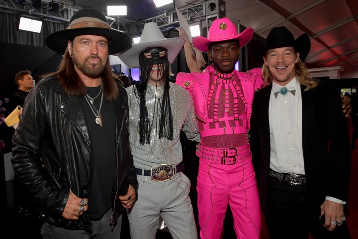 Billy Ray Cyrus, Canadian singer Orville Peck, Lil Nas X, and Diplo at Sunday's Grammy Awards.