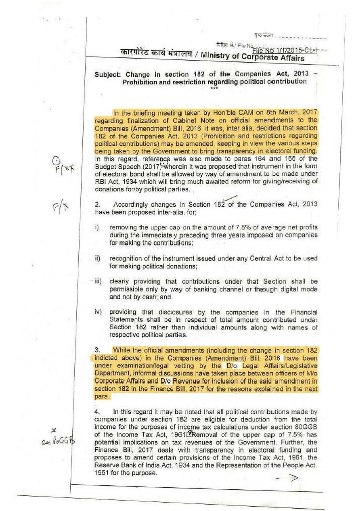 A file noting from March 16, 2017, obtained under RTI, states that a far-reaching amendment which would allow even shell companies to secretly fund political parties was decided at a meeting held by Arun Jaitley a week earlier.