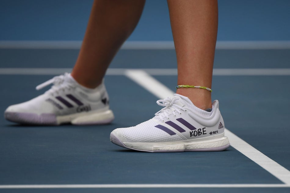 Catherine McNally's sneakers dedicated to Kobe Bryant at the Australian Open on Jan. 27.